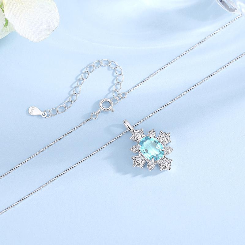 Tichiya Natural Topaz Snowflake Necklace for Women, S925 Sterling Silver, High-End Fashion Accessory 925 Silver
