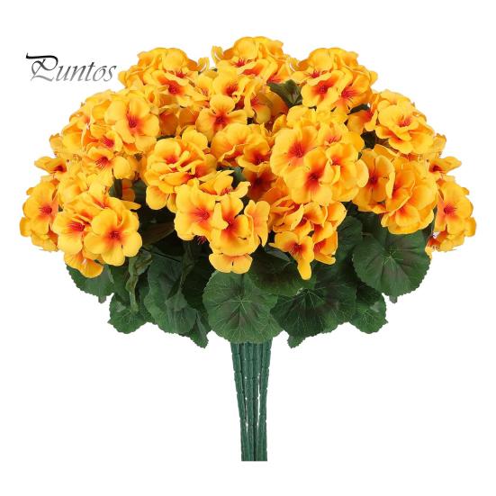 Long-lasting Decorative Flowers 1/6/12Pcs Artificial Geranium Flower with Green Leaves Realistic UV Resistant No Fading Fake Silk Indoor Outdoor