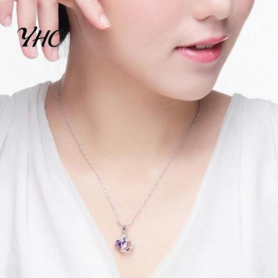 Heart Pendant Necklace Cubic Zirconia Inlaid Jewelry Gift Women Shape Fashion for Daily Life