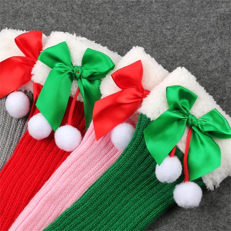 Christmas Fleece Trim Warm Leg Warmers Sweet Plush Balls Bows Knitted Boot Covers Festival Footless Socks for Women