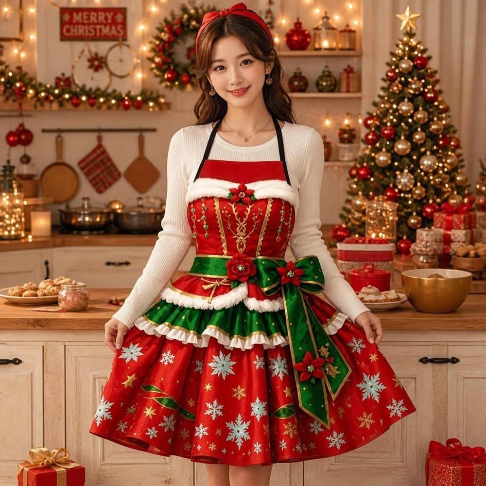 Cross Strap Xmas Kitchen Apron Stain-Resistant Chef Work Uniform Holiday Decor Coveralls Christmas