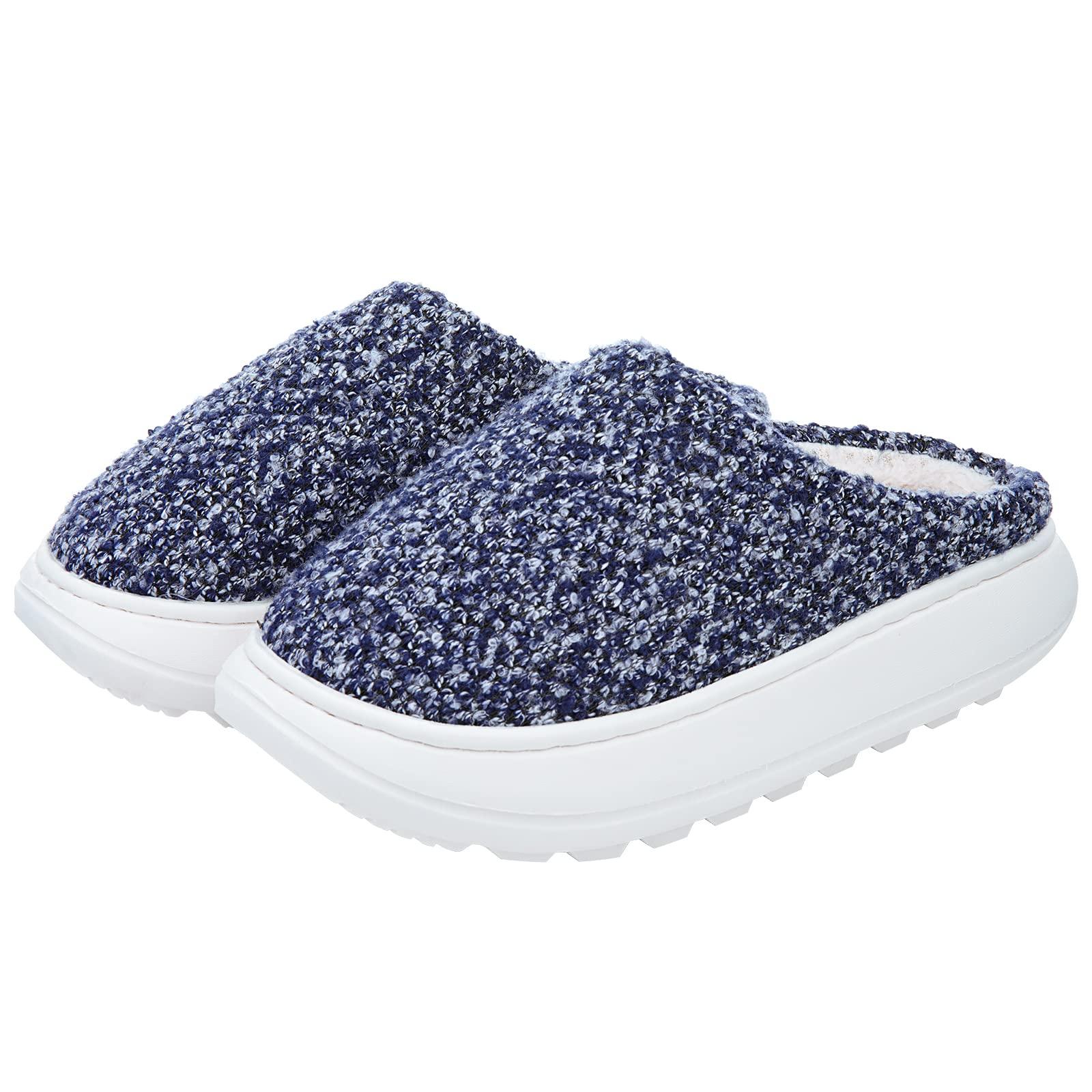 

модные женские пушистые тапочки Comwarm, зимние теплые тапочки с эффектом памяти, женские домашние нескользящие тапочки с толстой подошвой для вязания в спальню, пушистые туфли 44-45(10.4-10.6inch)