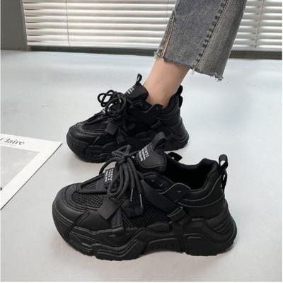 Frühling und Sommer neue Mesh College-Stil Plateau Casual Sportschuhe runde Zehenpartie Schnürung erhöhend Dad Shoes Damen