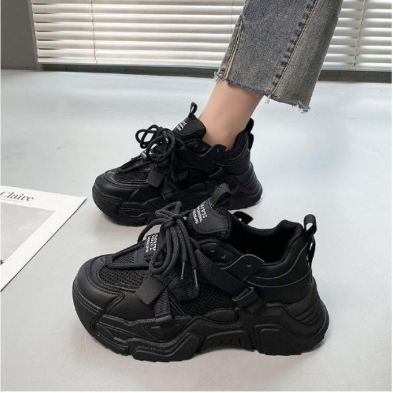 Spring and summer new mesh college style platform casual sports shoes round head lace-up heightening dad shoes women