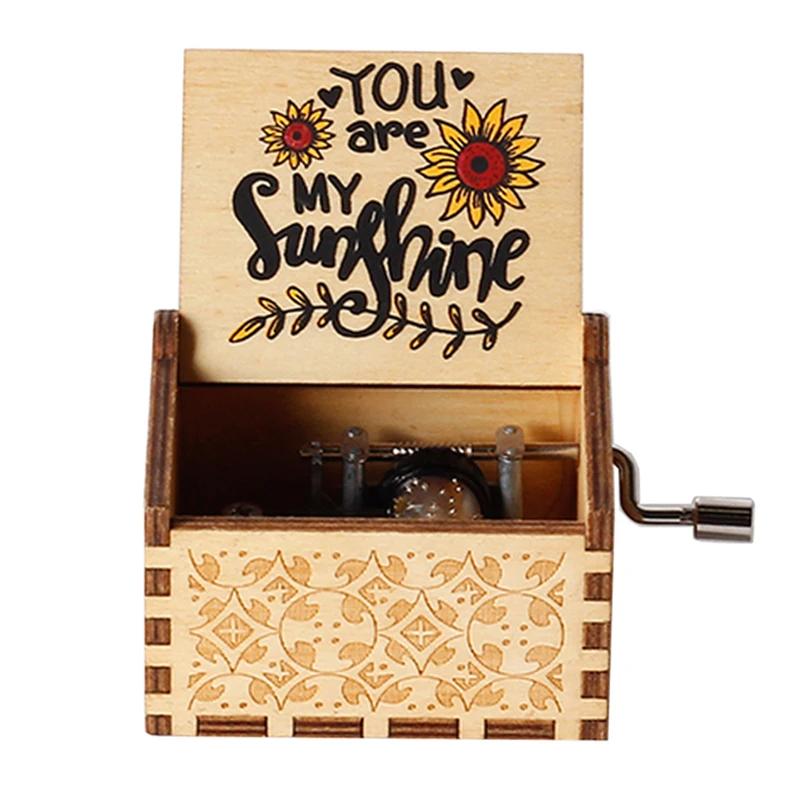 New You Are My Sunshine Music Box Color Printing Wooden Hand Crank Musical Box Birthday Present Valentine's Day Christmas Gift