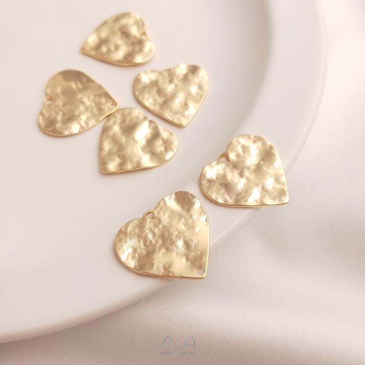 14K Gold Filled Hand-Hammered Brass Heart Pendant with Double and Single Holes - DIY Accessories
