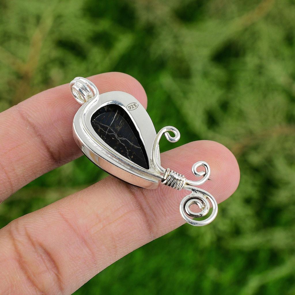 Daughters Day Deal 925 Sterling Silver Pear Pietersite Gemstone Elegant Pendant