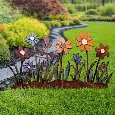 Țepuș decorativ pentru grădină de flori ruginit Rezistent la intemperii Interior Exterior Curte Gazon Terasă Cale Semn decorativ țepuș cu siluetă florală Metal