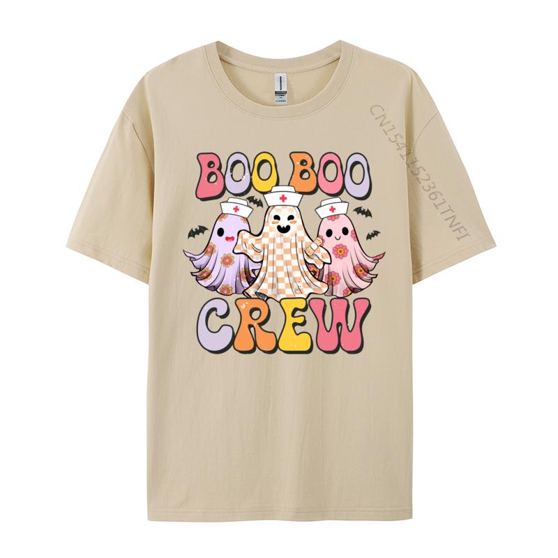 Groovy Boo Boo Crew Nurse Funny Ghost Halloween Nurse Casual 3D Printed T-Shirt for Men Pure Cotton Tops Shirts Funny Tee