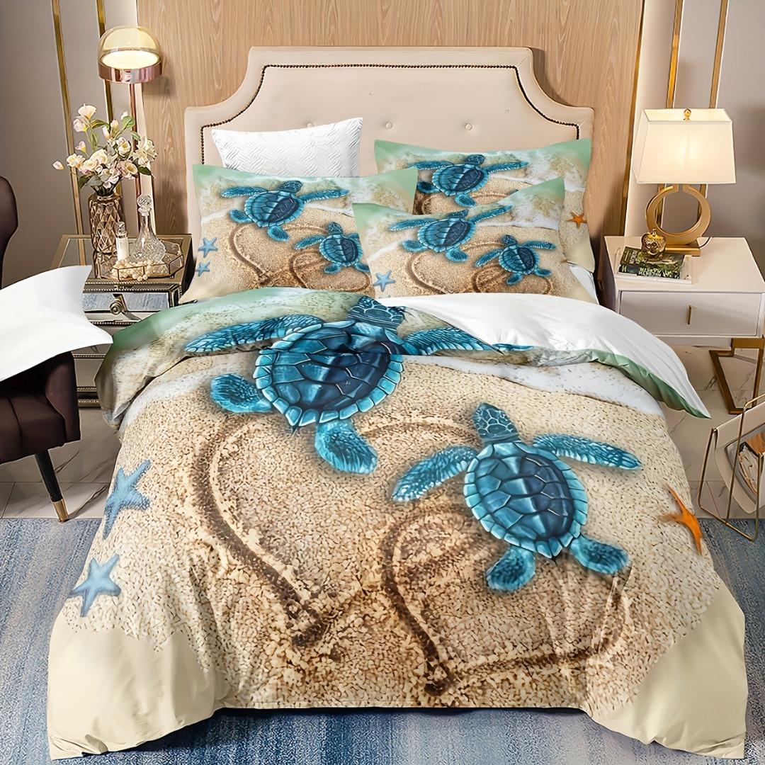

3pcs Sea Turtle Heart 3D Printed Bedding Set Cozy Comfortable Duvet Cover King Queen Twin Size Birthday Gift Bedroom Decoration EU Single 135x200cm