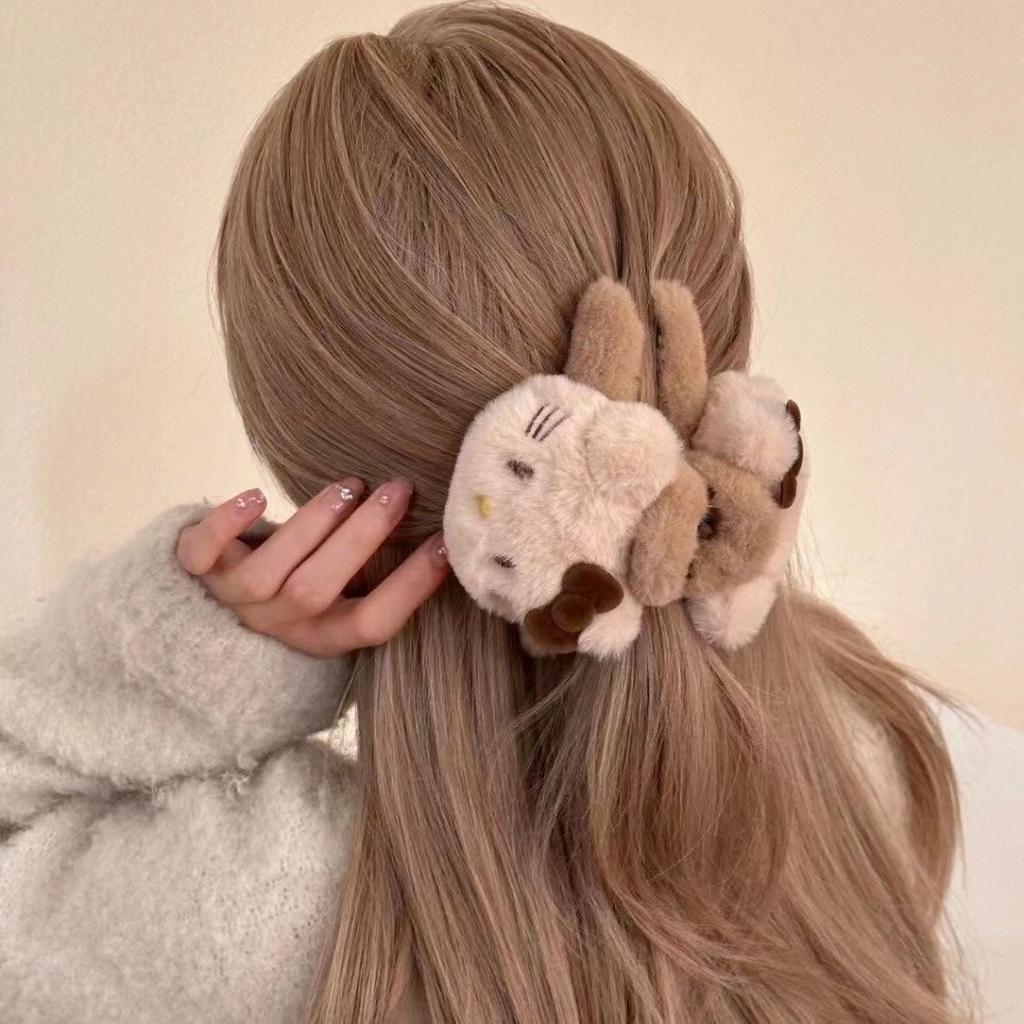 Cute Anime Kitty Cat Plush Hair Claw Shark Clip Barrettes Crab Hair Clips For Women Hairgrips Autumn Winter Hair Accessories