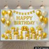 Flat high-end gold-white birthday background banner including glittering gold birthday text + gold-white balloons.PMJ
