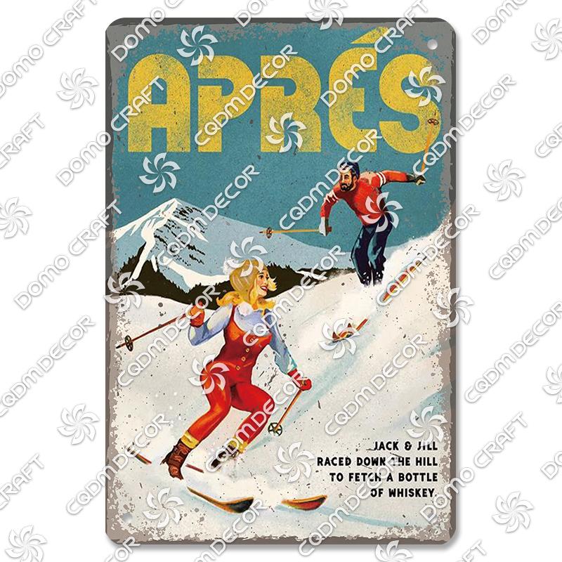 Ski Poster Metall Blechschilder Skipiste Schlitten Winter Skifahren Sport Metallplatte Vintage Wanddeko Geschäft Ski Club Wohnzimmer Zuhause
