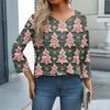 Women's Casual Fashionable Sexy Comfortable V-Neck Christmas Three-Quarter Sleeve Top