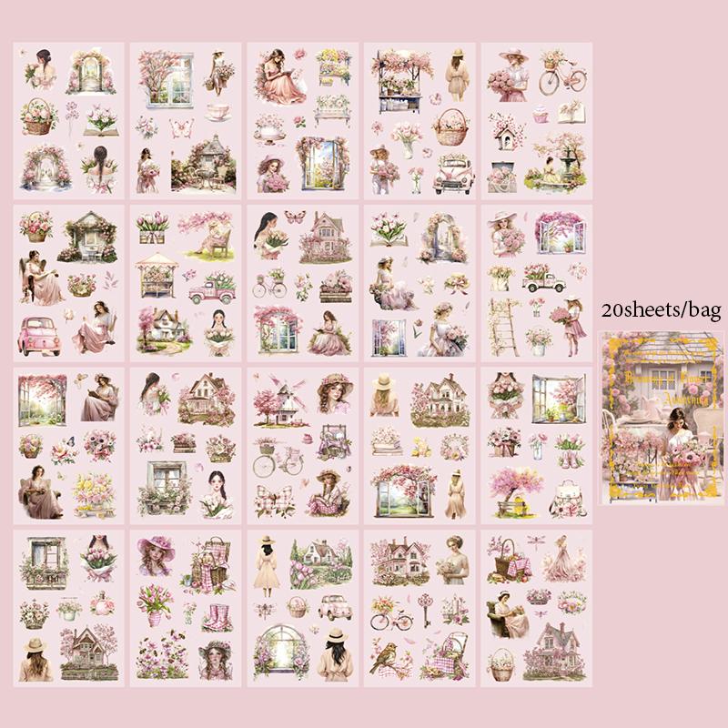 20pcs/bag Die-cut PET Sticker Book Floating Light Shallow Dream Series Vintage Character Theme Handbook Sticker DIY Diary Decor