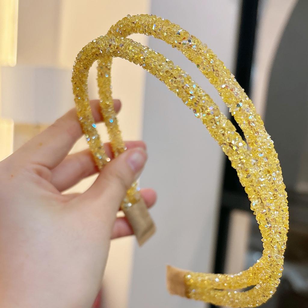 1PCS Fashion Candy Color Rhinestone Hairband For Women Girls Full Diamond Super Flash double Crystal Side Hair Band Headband