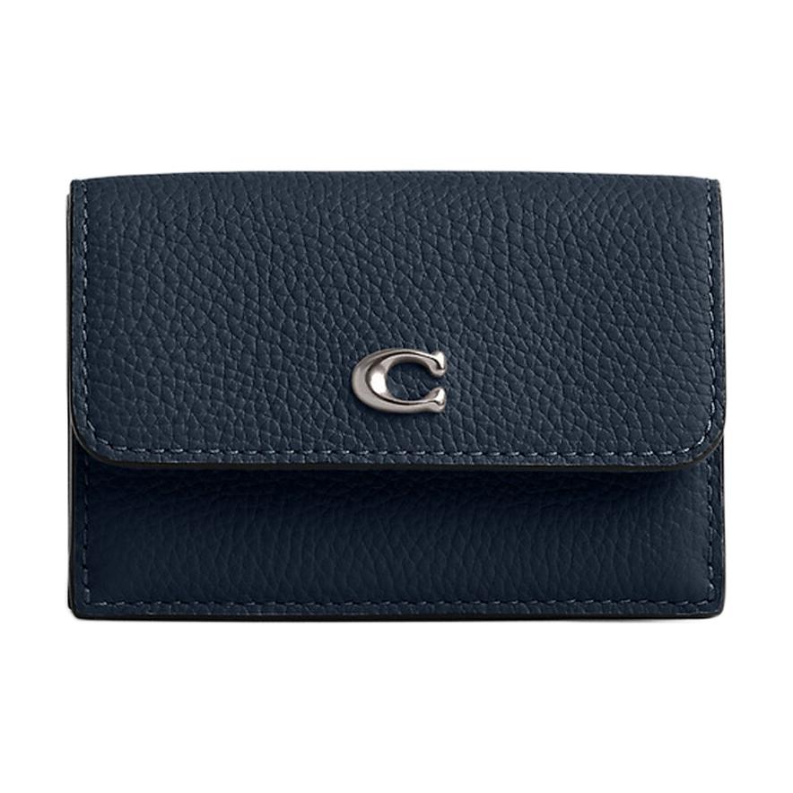 Coach Essential Silver Logo Snap Closure Pebble Leather Wallet Women wallet Deep-Navy CM437-LHLIE Dark Marine Blue