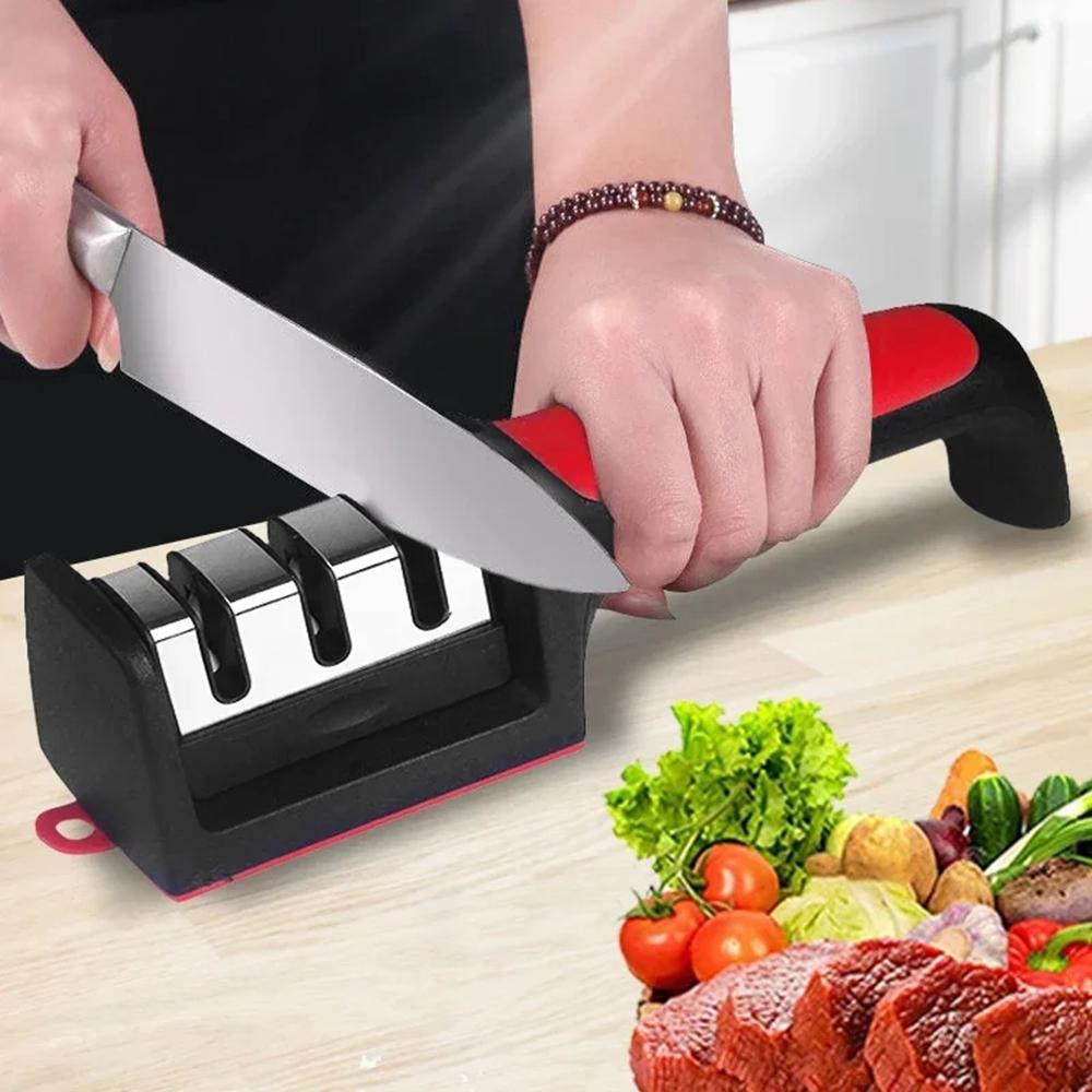 3 Stage Professional Knife Sharpener with Tungsten Steel & Ceramic Slots Manual Sharpener for Chef Knives Scissors Kitchen Tools