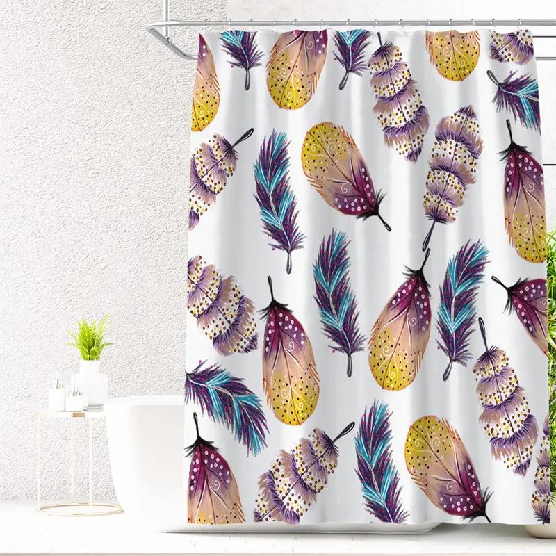 Feather Green Shower Curtain Liner Dreamcatcher Fabric Shower Curtain Waterproof Bath Curtain with Hooks Stall Home Decoration