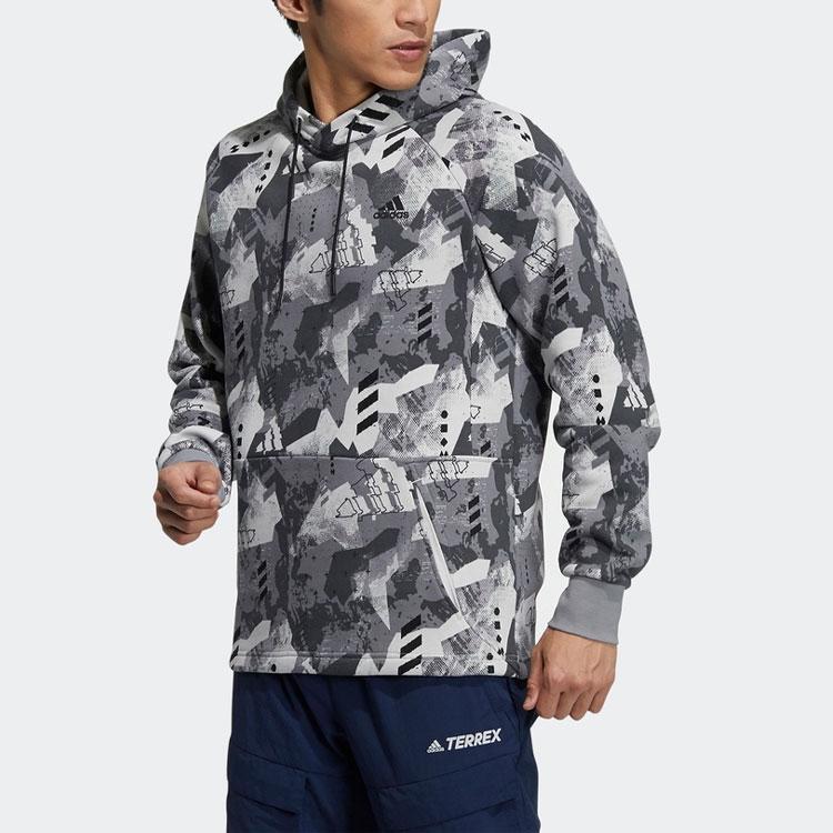 Adidas Snowscape Print Sport Hoodie Men Tops Grey H13812