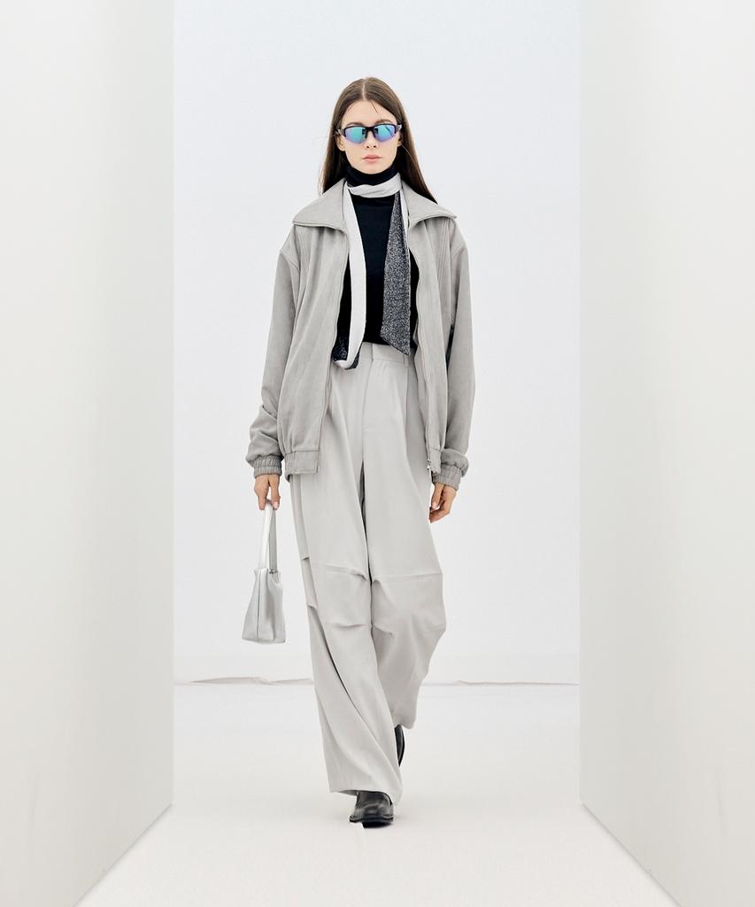 Ironyporno Whiteline 86-Iro253 Curved Bomber Suede Jacket Grey