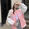 Women Preppy College Jacket Tops Girl Casual Baseball Sweatshirt Button Bomber Long Sleeves Coat
