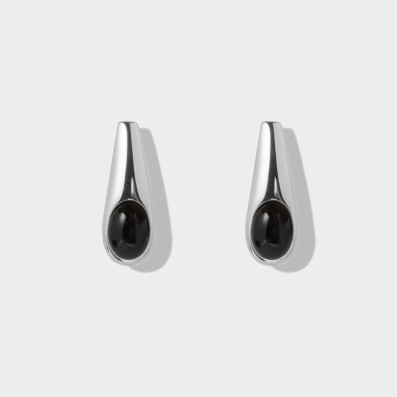 Orecchini Stile Fibbia a Orecchio Goccia d'Acqua Placcati Rame Platino Intarsiati Agata Nera Design di Nicchia Orecchini Semplici
