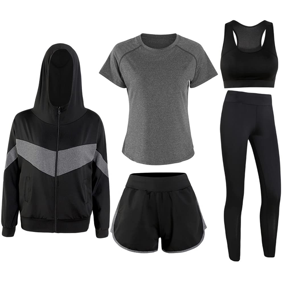 CARLIE KLOSS Yoga and Sportswear and Perfect for and the Gym Style Women's 5-Piece Suit, Sweat-Wicking, Quick-Drying, Breathable, Stretchy, Training,