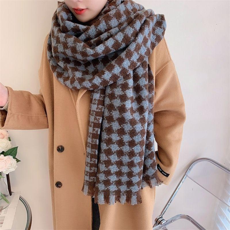 Houndstooth Scarf Women's Long Autumn and Winter Student Korean Style Women's Outer Shawl Dual Use Imitation Cashmere Warm Scarf