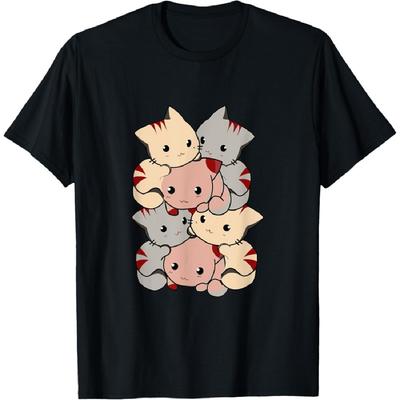 Cat Cats Cute Kitty Pile Anime Kawaii Neko T-Shirt(1)