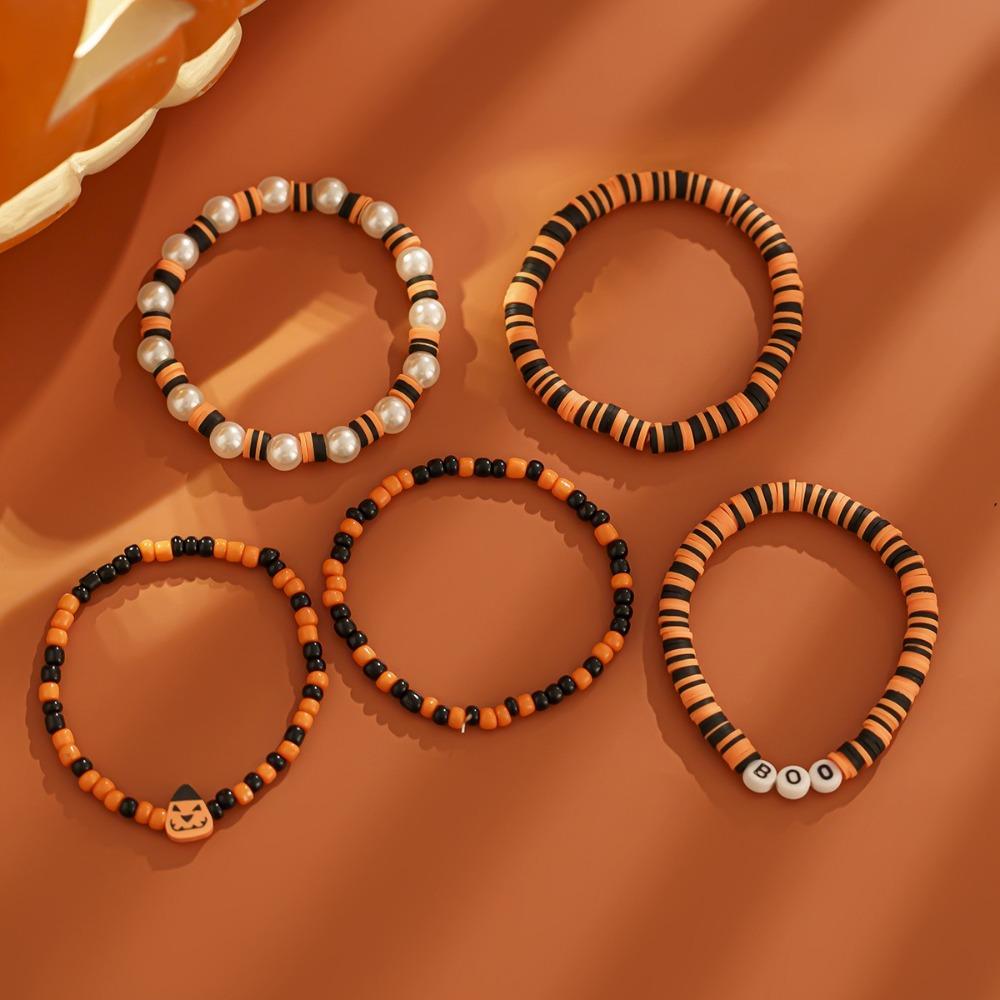 Ghost Pumpkin Pendant Bracelets Bat Beads Bangle Simple Halloween Bracelets  Gifts