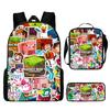Minecraft Cartoon Print Backpack Set 3-Piece Student School Bag Water-Resistant Large Capacity Unisex