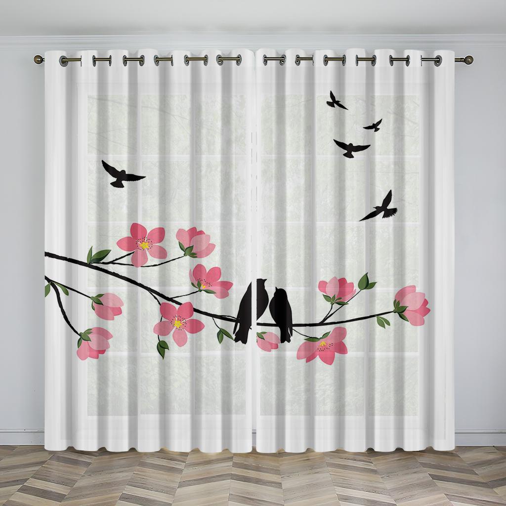 Chinese Style Natural Scenery Curtains Mountains Rivers Lakes Flowers Plants Elegant Curtains 2 Panels Living Room Bedroom Decor
