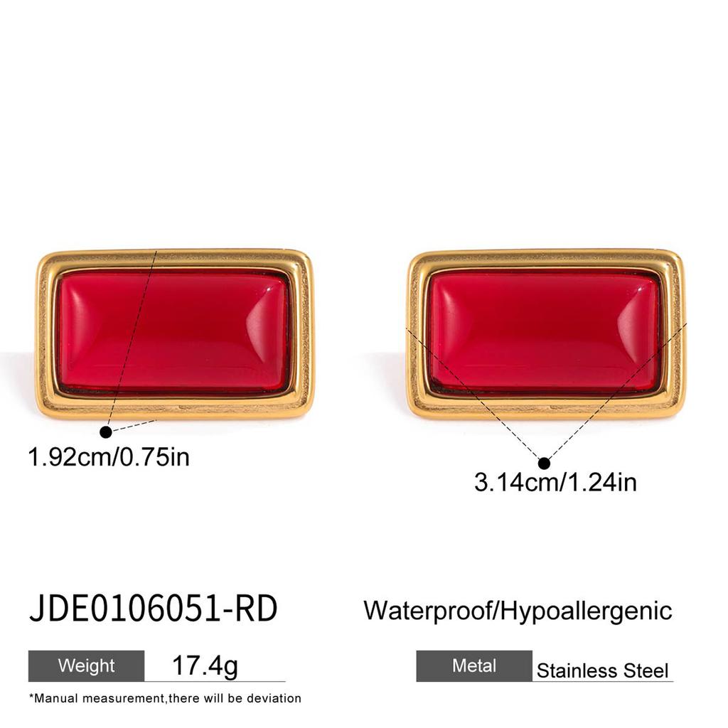 Youthway Fashion Red Agate Square Stud Earrings Stainless Steel With  Gold Color Hypoallergenic Stud Earrings For Women