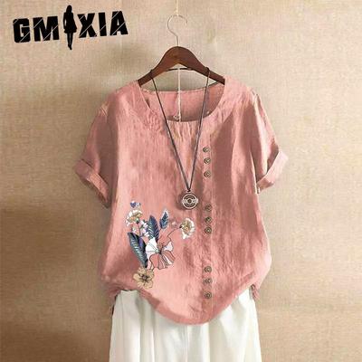 Casual Women's Short Sleeve T-shirt Cotton Hemp Women's Plus-size Women's Wear