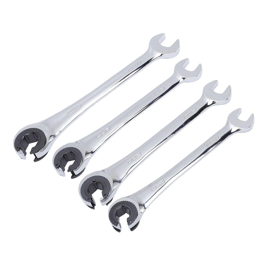 4Pcs Ratcheting Wrench Set 1017mm Metric Open Flex Head Open End Adjustable for Fuel Brake Air