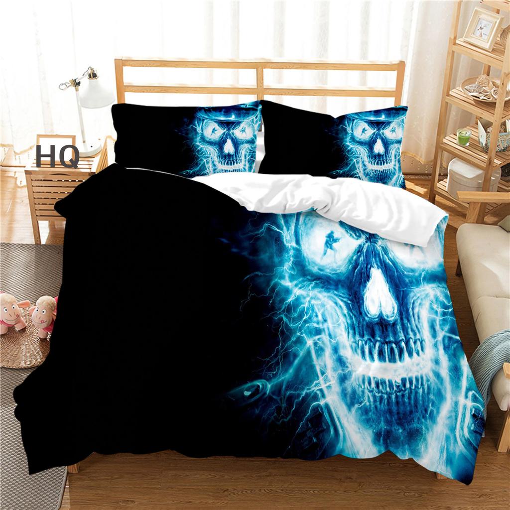 3D Terrifying Skull Bedding Set Halloween Down Duvet Cover Pillowcase 2/3pcs Luxury Home Textile Kid Men's Gift