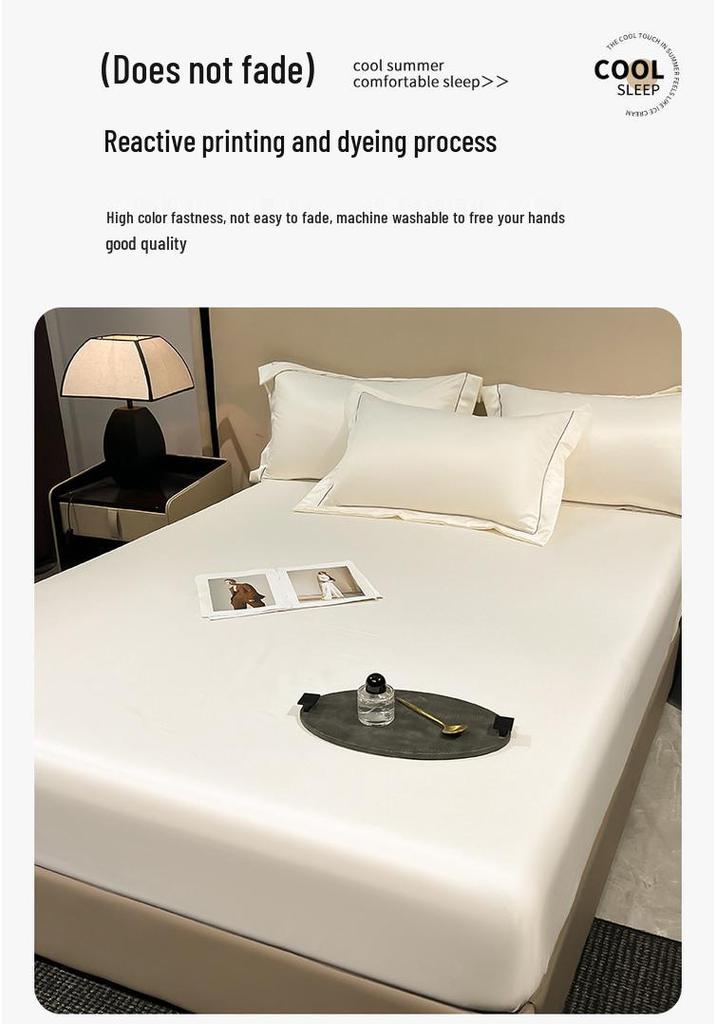 Washed Silk Summer Fitted Sheet Set - Ice Silk Mattress Protector, Cover, and Bedspread (3-Piece)