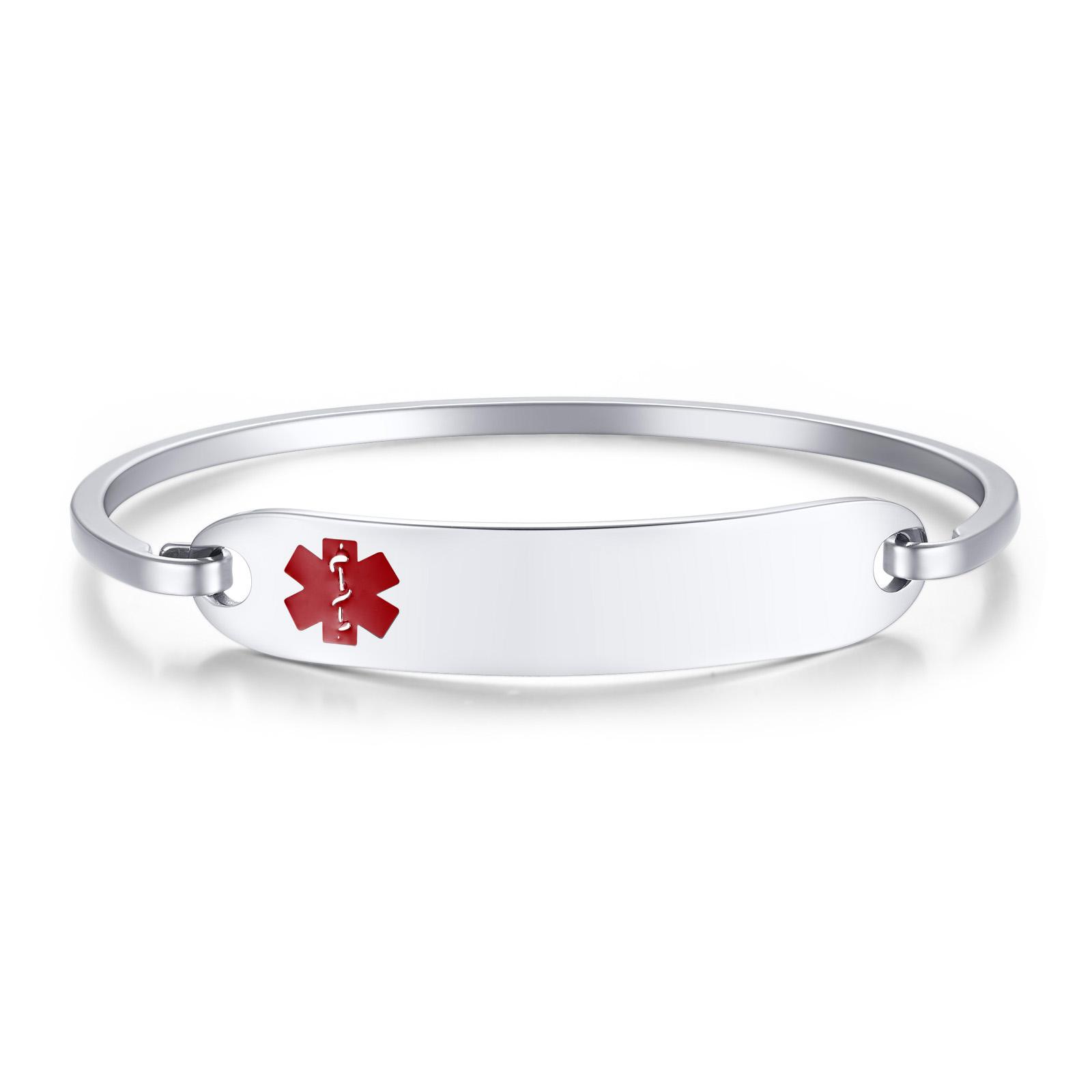 Free Personalized Medical Alert ID Bangle Bracelet for Women, Customzied Engraved Emergency Bracelet Diabetes Epilepsy