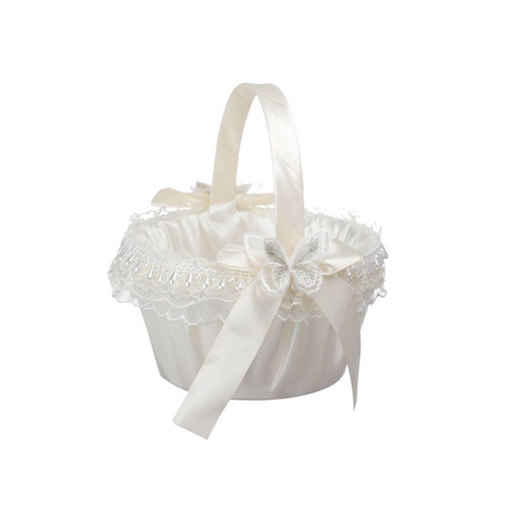 Ribbon Bow Flower Girls Basket Rose Flower Satin Bow Hanbag Sweet Wedding Party Decorations Party