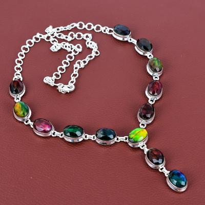 Facettierte Ammolit-Halskette 925 Sterlingsilber-Halskette verstellbare Kettenhalskette schöner Edelsteinschmuck Geschenke für sie handgefertigte Halskette