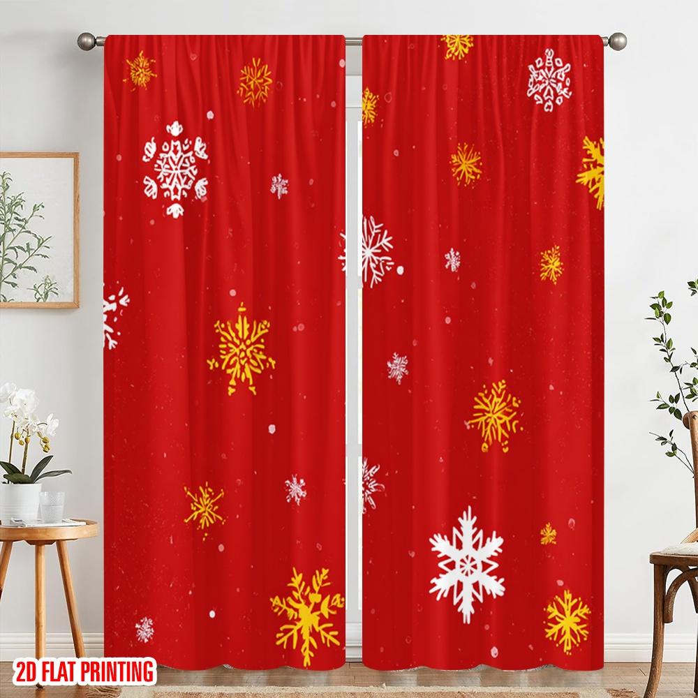 2pcs,2D Plane Printing Curtains Roller Blinds Santa Claus Snowflakes Polyester Woven (without Rod) Holiday Ldeal for Living Room