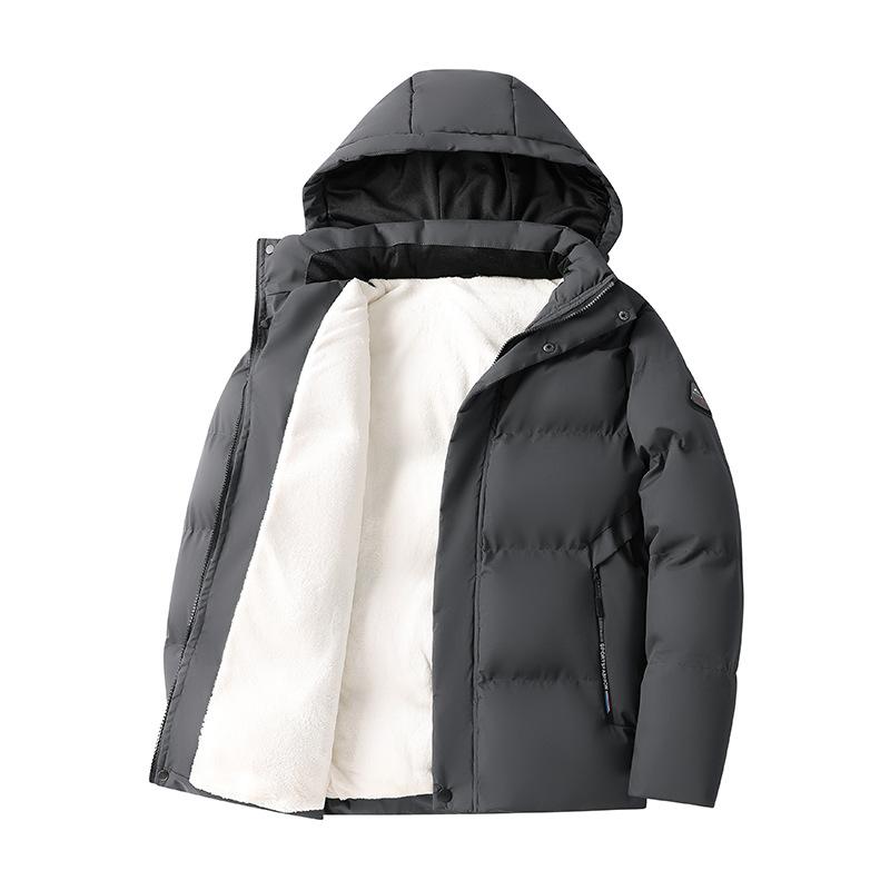 

Detachable Hat with Thick Fleece for Men s Winter Clothing Cotton Coat Windproof and Waterproof Jacket Fashionable Jacket XS темно-сірий колір