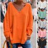 2024 Autumn/Winter Women's Solid V-Neck Long Sleeve Loose Casual T-Shirt