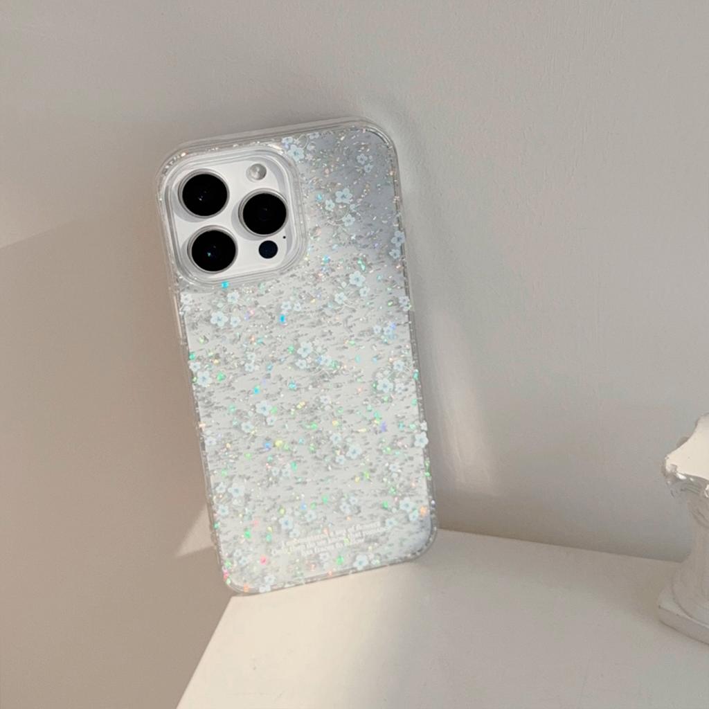 Gentle blue floral case suitable for Apple 16 Pro Max, 17 glitter, iPhone 15 transparent, 1312 elegant