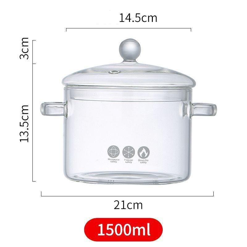 Thickened Borosilicate Heat Resistant Glass Pot Electric Stove Open Flame Cooking Dual Handle Health Glass Pot For Soup Noodles