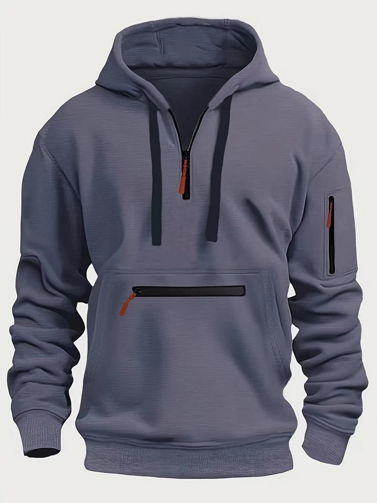 Men's Waterproof Hooded Jacket with Zipper Pocket - Everyday Sportswear for Autumn and Winter