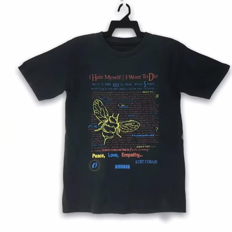 Nevermind Okładka Albumu Czarny NIRVANA Koszulka Zespołu Bawełniana Koszulka Graficzna Unisex Damska Letnia Streetwear