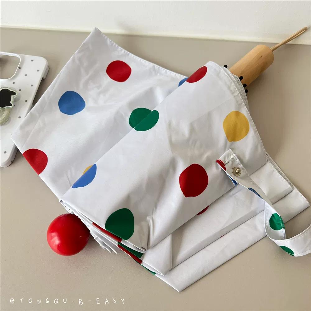 Japanese-Style Playful Polka Dot Umbrella with Little Red Nose 70% off Black Coating Sun Protection Wind-Resistant Umbrella for Female Students
