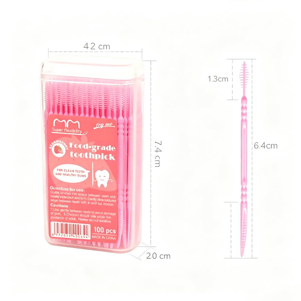 100PCS/Box Double End Fruit Scent Interdental Brushes 4 Flavors Optional Disposable Teeth Gap Cleaning Oral Hygiene Care Tool